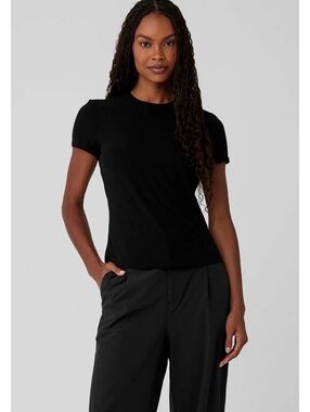 Alo Yoga Ribbed Sea Coast Shirt T-Shirt Black Top Short Sleeve